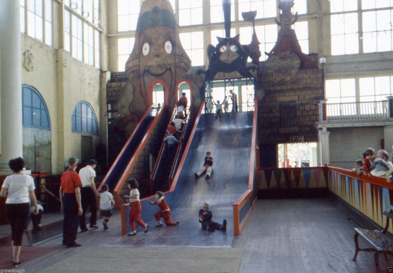 Shoot-the-chute at Steeplechase Park in Coney Island, Brooklyn 