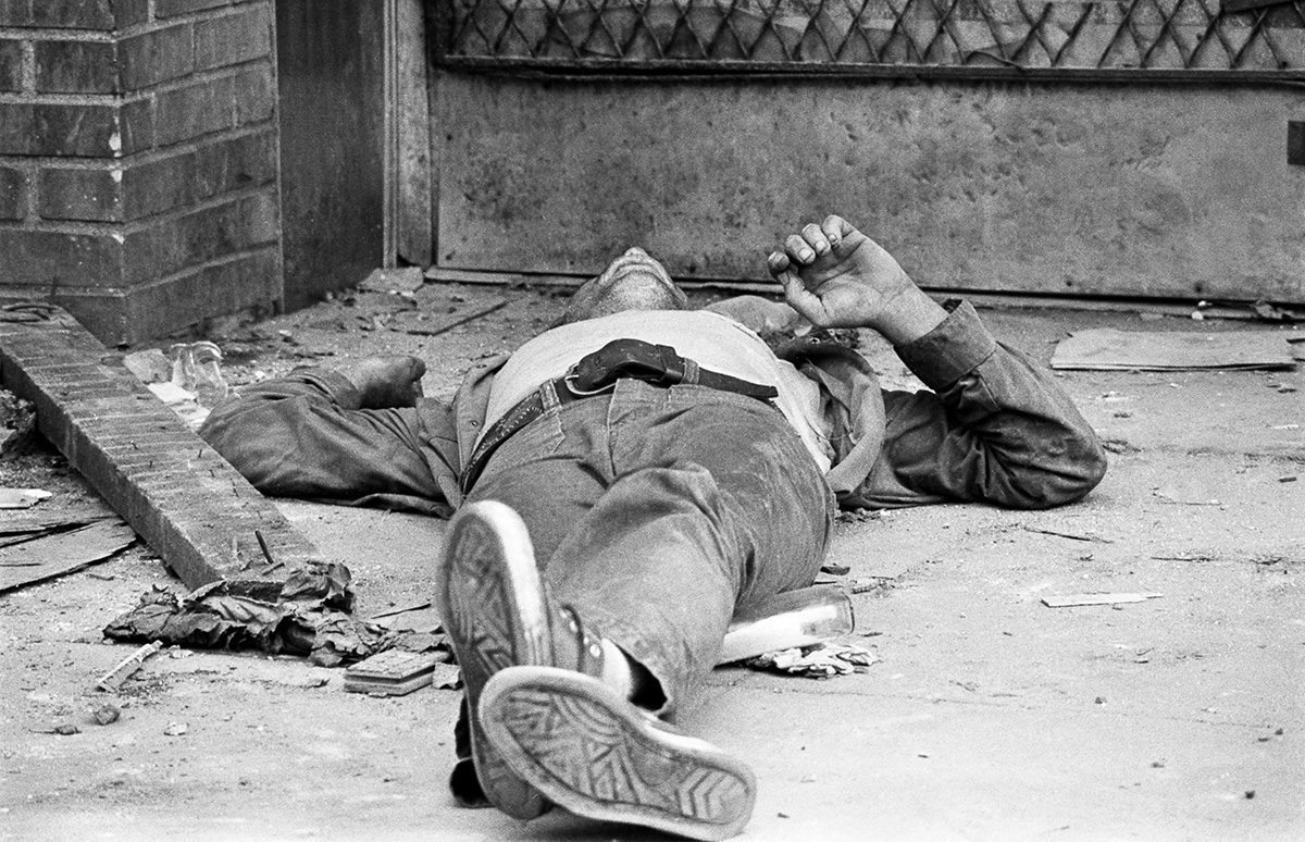 Sleeping derelict on the Bowery in NYC 