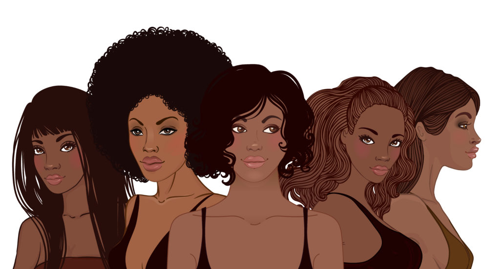 Cartoon of different Black female hair types 