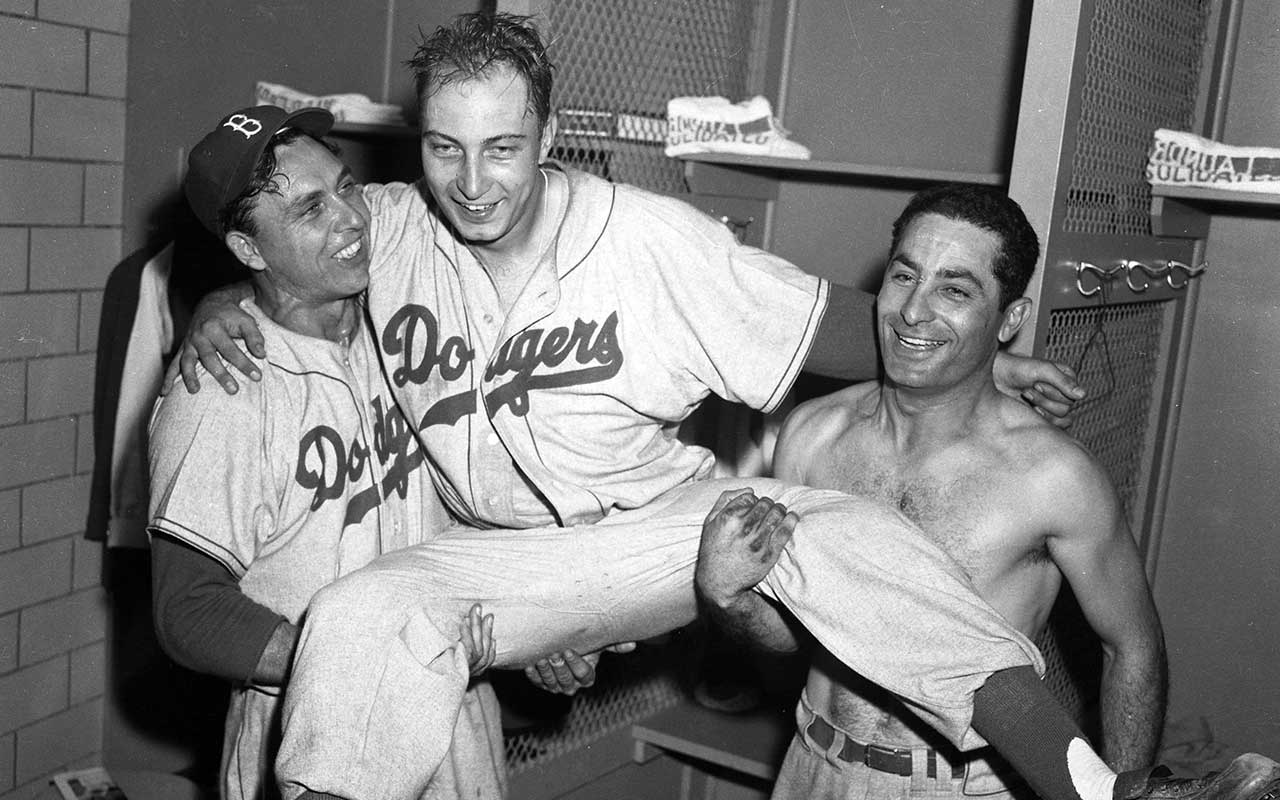 Brooklyn Dodgers - Gil Hodges, Johny Podres and Carl Furillo in 1955