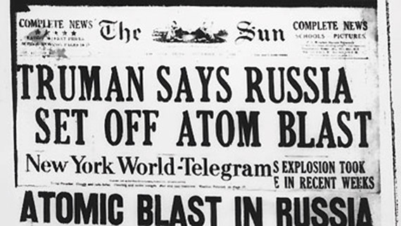Newspaper headline: Truman says Russia set off atom blast