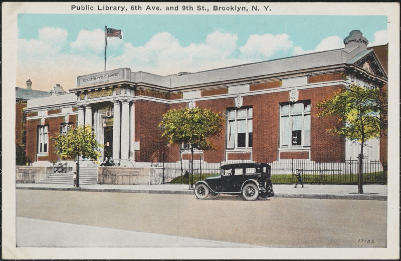 Vintage postcard of the 9th street branch of the Brooklyn Public Library. 