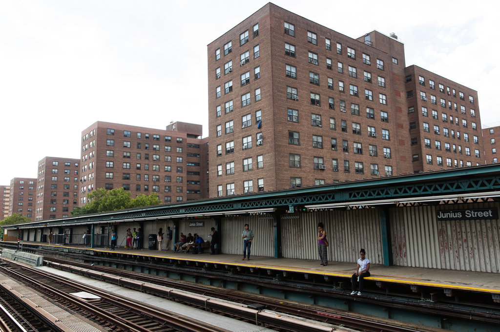 Elevated subway platform in Brownsville, Brooklyn