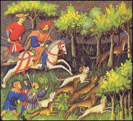 English medieval hunting tapestry. 