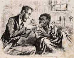 Cartoon of Abe Lincoln with a slave