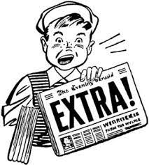Vintage cartoon of newsboy shouting Extra. 