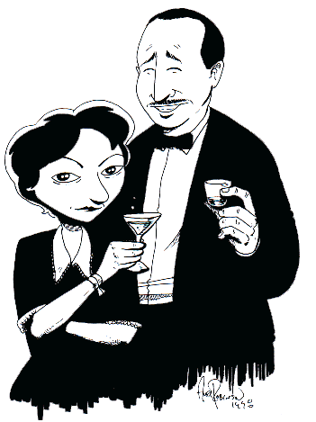 Cartoon of Dorothy Parker and Robert Benchley 