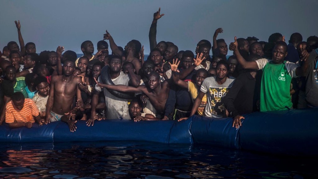 African migrants on raft
