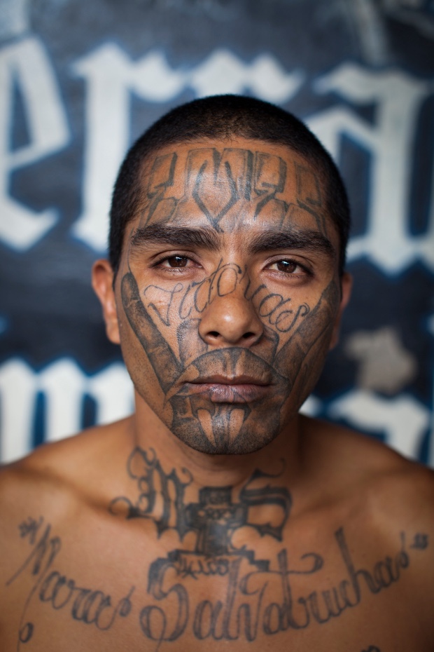 MS 13 member with tattooed face 
