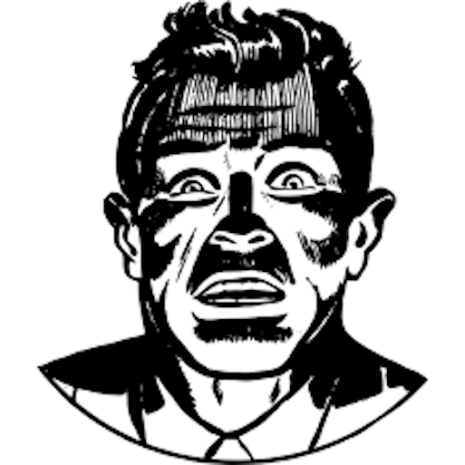 Black & White sketch of horrified male face 
