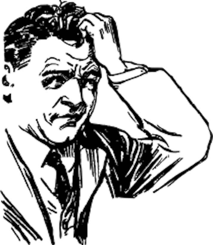 Vintage cartoon of man scratching his head 